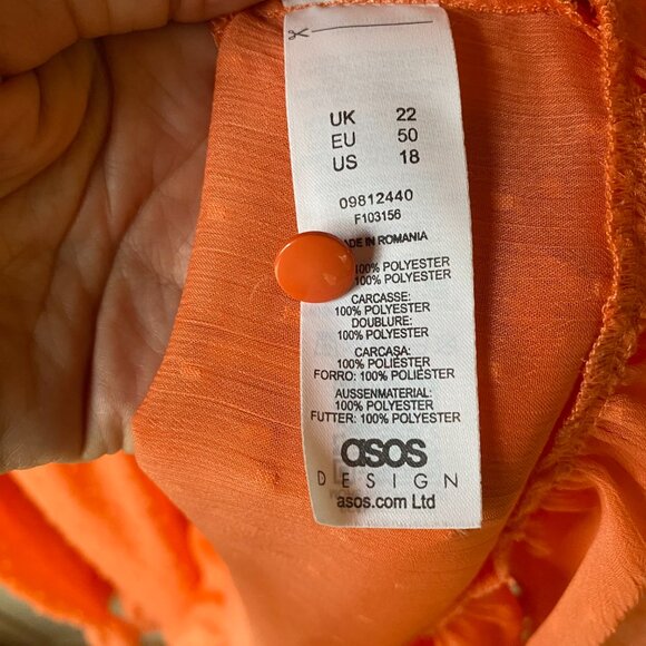 ASOS Curve Coral Ruffle Chiffon Sheer Dobby Tunic Dress Swim Cover Up 18 - Picture 11 of 12